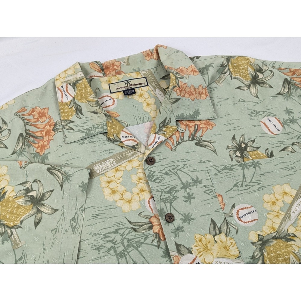Tommy Bahama Mens XXL Silk Hawaiian Shirt Island Rookie Baseball Sage Green XXL - Picture 2 of 8